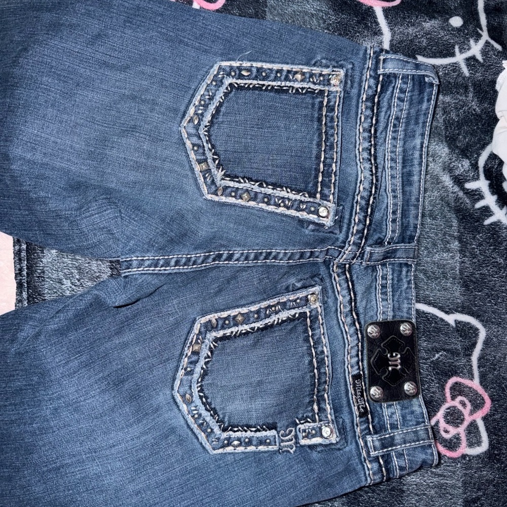 Miss Me Dark Blue Boot Cut Jeans with Studded Pocket Trim